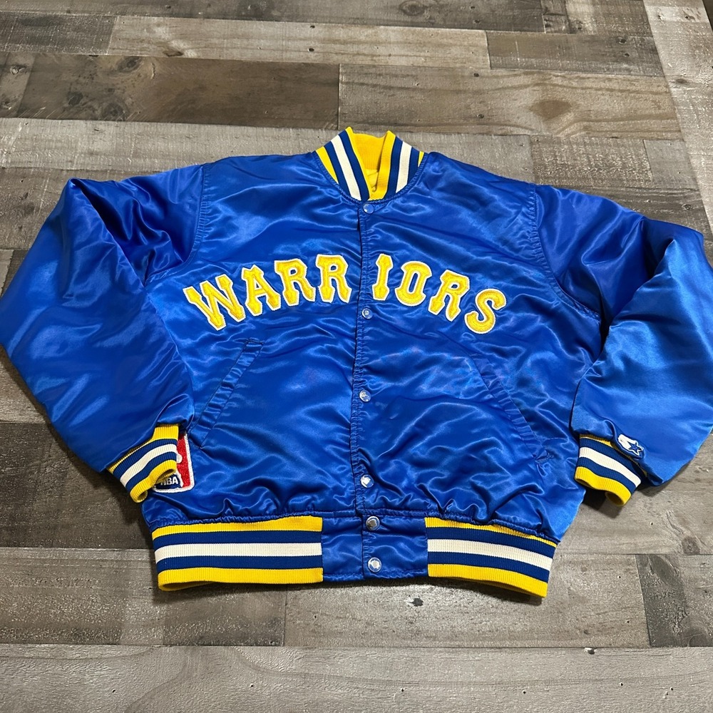 Vintage 1980s NBA Golden State Warriors Starter Satin Bomber Jacket Sz Medium